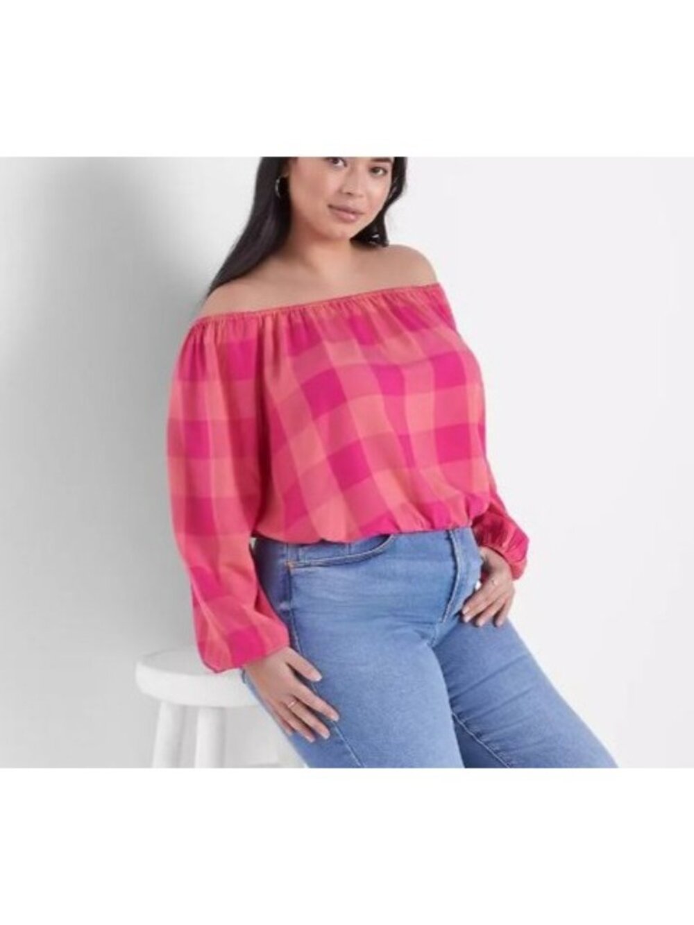 Lane Bryant Hot Pink Classic Crop Off-The-Shoulder Top Cropped Blouse 26/28